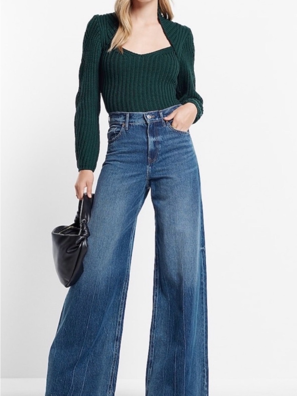 Express Forest Green Knit Sweater (Please check photos for snag in back.)